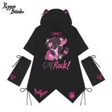 画像1: 【PuppetBombs】Q306 CAT ROCKねこみみフードワンピース【30%OFF】 (1)