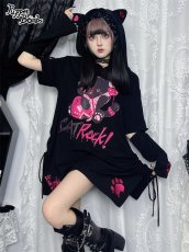 画像3: 【PuppetBombs】Q306 CAT ROCKねこみみフードワンピース【30%OFF】 (3)