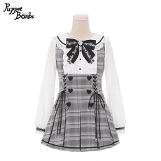 画像2: 【PuppetBombs】Q385 ハートボタンチェックレイヤード風セットアップ (2)