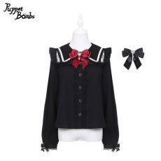 画像1: 【PuppetBombs】Q387 肩フリルボタンブラウス (1)