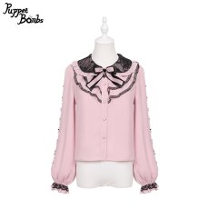 画像1: 【PuppetBombs】Q392 レース重ね襟リボンブラウス (1)