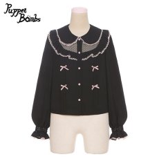 画像1: 【Last one】【Puppet Bombs】Q4 デコルテレース切り替え2連リボンブラウス (1)