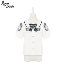 画像1: 【PuppetBombs】Q403 レース切り替えパフ袖ブラウス (1)