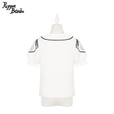 画像2: 【PuppetBombs】Q403 レース切り替えパフ袖ブラウス (2)