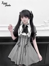 画像3: 【PuppetBombs】Q407 ピンストライプレースアップワンピース (3)