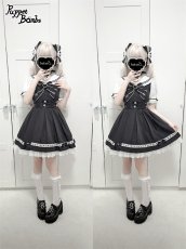 画像12: 【PuppetBombs】レイヤード風セーラーはしごレースワンピース (12)
