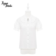 画像1: 【PuppetBombs】Q420レース×パールカラーフリルブラウス (1)