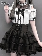 画像1: 【PuppetBombs】Q431 透かしレースオフショルトップス (1)