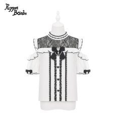 画像1: 【PuppetBombs】Q431 透かしレースオフショルトップス (1)