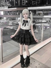 画像2: 【PuppetBombs】Q440 ショルダーレースクロスカラー半袖ブラウス (2)
