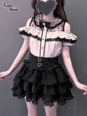 画像5: 【PuppetBombs】Q282 ダブルハートコルセット風ティアードスカパン (5)