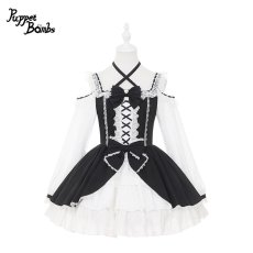 画像1: 【Puppet Bombs】Q444 オープンショルダーレースワンピース  (1)