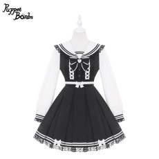 画像1: 【Puppet Bombs】Q449 ダブルラインセーラーワンピース (1)