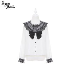 画像1: 【Puppet Bombs】Q450チェックフリルセーラーブラウス (1)