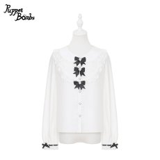 画像1: 【PuppetBombs】Q455 3連リボンフリルブラウス (1)