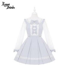 画像1: 【PuppetBombs】Q460胸元シャーリング3連リボンワンピース (1)