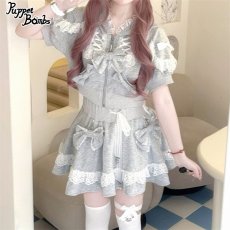 画像23: 【PuppetBombs】Q461 リボンデコレーションレースアップ半袖パーカー (23)