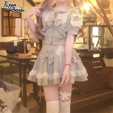 画像18: 【PuppetBombs】Q461 リボンデコレーションレースアップ半袖パーカー (18)