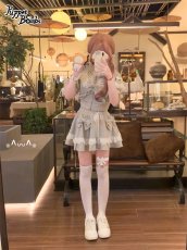 画像17: 【PuppetBombs】Q461 リボンデコレーションレースアップ半袖パーカー (17)