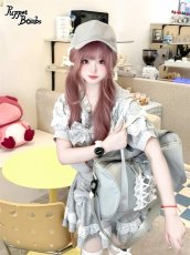 画像24: 【PuppetBombs】Q461 リボンデコレーションレースアップ半袖パーカー (24)