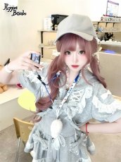 画像27: 【PuppetBombs】Q461 リボンデコレーションレースアップ半袖パーカー (27)