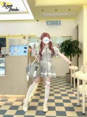 画像26: 【PuppetBombs】Q461 リボンデコレーションレースアップ半袖パーカー (26)