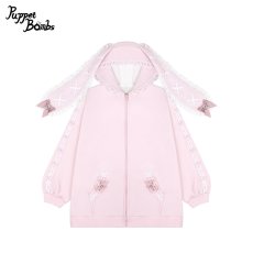 画像1: 【Puppet Bombs】Q468 リボンデコレーションフリルうさ耳パーカー (1)