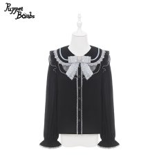 画像1: 【PuppetBombs】Q470 レース切り替えパフ長袖ブラウス (1)