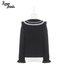 画像2: 【PuppetBombs】Q470 レース切り替えパフ長袖ブラウス (2)