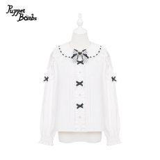 画像1: 【Puppet Bombs】Q480 ショルダーレース切り替えリボンブラウス (1)