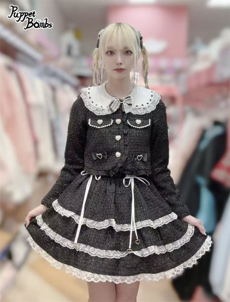 PuppetBombs】Q482 ハートボタンツイードジャケット - To Alice