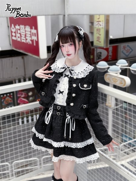 melt the lady ディープスリットツイード ジャケット ブラック PuppetBombs】Q482 ハートボタンツイードジャケット - To Alice