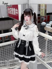 画像2: 【Puppet Bombs】Q480 ショルダーレース切り替えリボンブラウス (2)