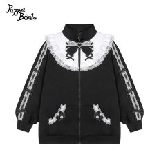 画像1: 【Puppet Bombs】Q483 リボンデコヨーク切り替えパーカー (1)