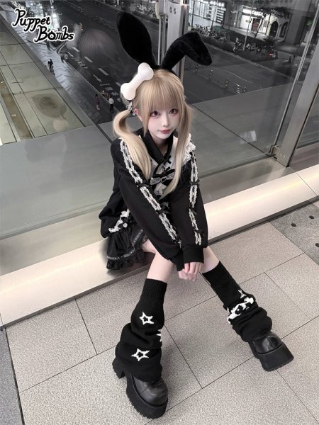 PuppetBombs】Q483 リボンデコヨーク切り替えパーカー - To Alice
