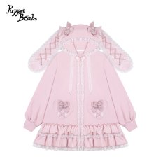 画像1: 【Puppet Bombs】Q484 たっぷりフリルのうさ耳レースアップパーカー (1)