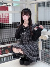 画像2: 【送料無料】Q489 リボンオープンショルダーチェックワンピース《予約受付》 (2)