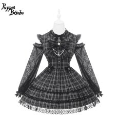 画像1: 【送料無料】Q489 リボンオープンショルダーチェックワンピース《予約受付》 (1)