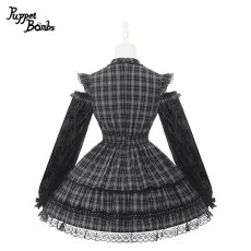 画像2: 【PuppetBombs】Q489レース切り替えオープンショルダーチェックワンピース (2)