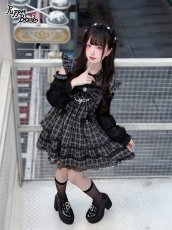 画像3: 【送料無料】Q489 リボンオープンショルダーチェックワンピース《予約受付》 (3)