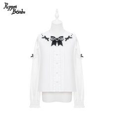 画像1: 【PuppetBombs】Q490 ショルダーレースリボンブラウス (1)