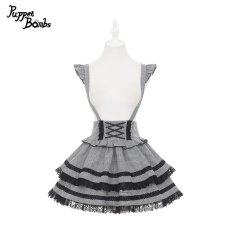 画像1: 【PuppetBombs】Q491 ウエストレースアップ格子柄サス付きスカート (1)