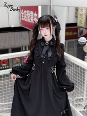 画像2: 【Puppet Bombs】 Q502 シフォン長袖ロングワンピース (2)