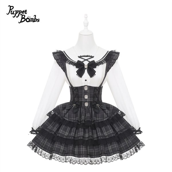 PuppetBombs】Q506チェックティアードサス付きスカート - To Alice