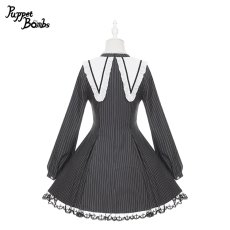 画像2: 【PuppetBombs】Q510 変型襟ストライプワンピース (2)