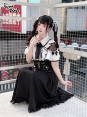 画像1: 【送料無料】Q548 レーシー切り替えフレア袖ブラウス《予約受付》 (1)