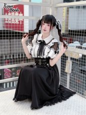 画像2: 【送料無料】Q548 レーシー切り替えフレア袖ブラウス《予約受付》 (2)