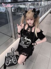 画像3: 【送料無料】Q545闇うさレースアップオフショルワンピース《予約受付》 (3)