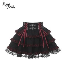 画像1: 【送料無料】Q577 レッドチェック裾フリルスカート《予約受付》 (1)