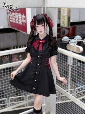 画像1: 【送料無料】Q578 ワインリボンレースアップワンピース《予約受付》 (1)